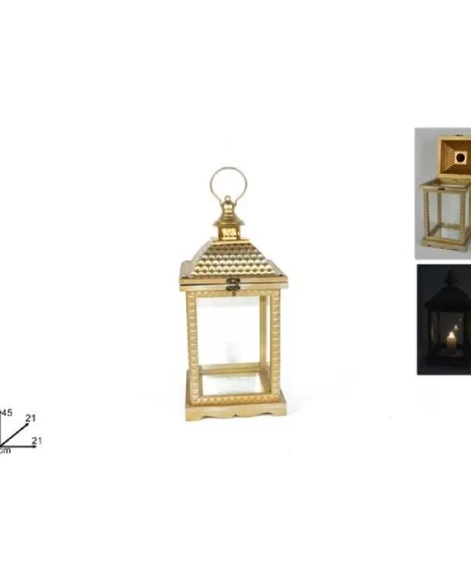 Lanterna In Legno E Vetro Color Oro Antico 45 Cm>DUE ESSE CHRISTMAS New
