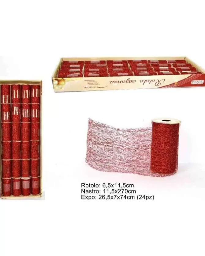 Nastro Rotolo Rete Glitter Rosso 11,5X270 Cm>* Hot