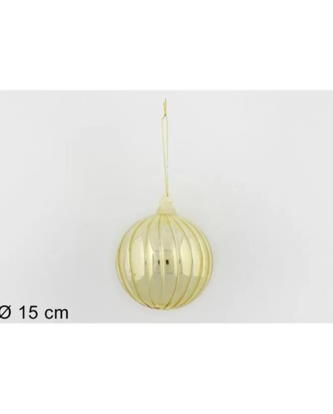 Palla Di Vetro Rigata Oro O15Cm Per Albero Di Natale 1Pz>DUE ESSE CHRISTMAS New
