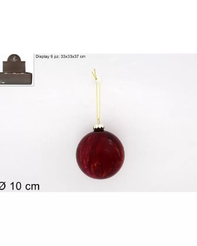 Palla Sfera Di Vetro Marmorizzata Rossa 100Mm 9Pz Per Albero Di Natale>DUE ESSE CHRISTMAS Fashion