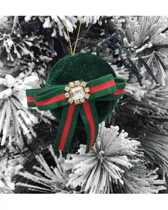 Pallina Sfera 8Cm In Velluto Verde Con Nastro Per Albero Di Natale>GOLDEN HILL Outlet