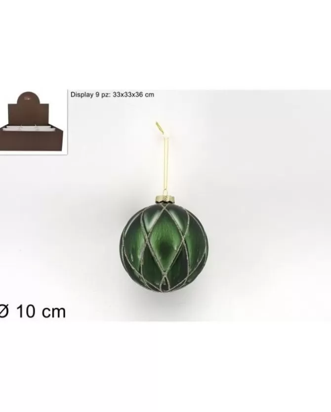 Pallina Sfera Di Vetro O10Cm Con Rombi Verde 1Pz>* Clearance