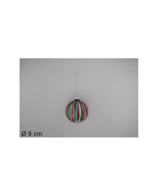 Pallina Sfera Di Vetro O8Cm Effetto Righe Multicolor Per Albero Di Natale 1Pz>DUE ESSE CHRISTMAS Online