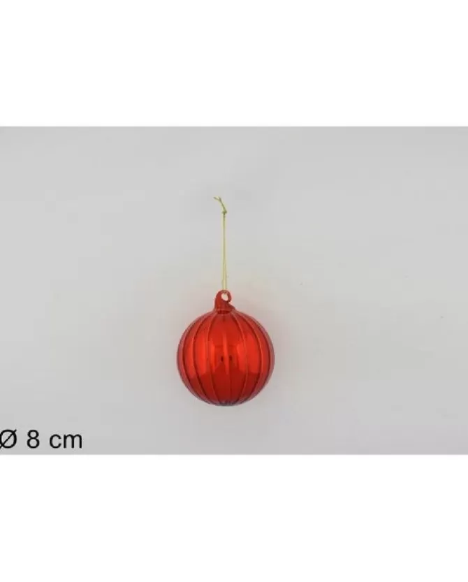Pallina Sfera Di Vetro Rigata Rossa 80Mm Per Albero Di Natale>DUE ESSE CHRISTMAS Best