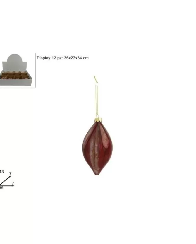 Pallina Sfera In Vetro Ovale 130 Mm Marmorizzata Rossa 1Pz>DUE ESSE CHRISTMAS Outlet