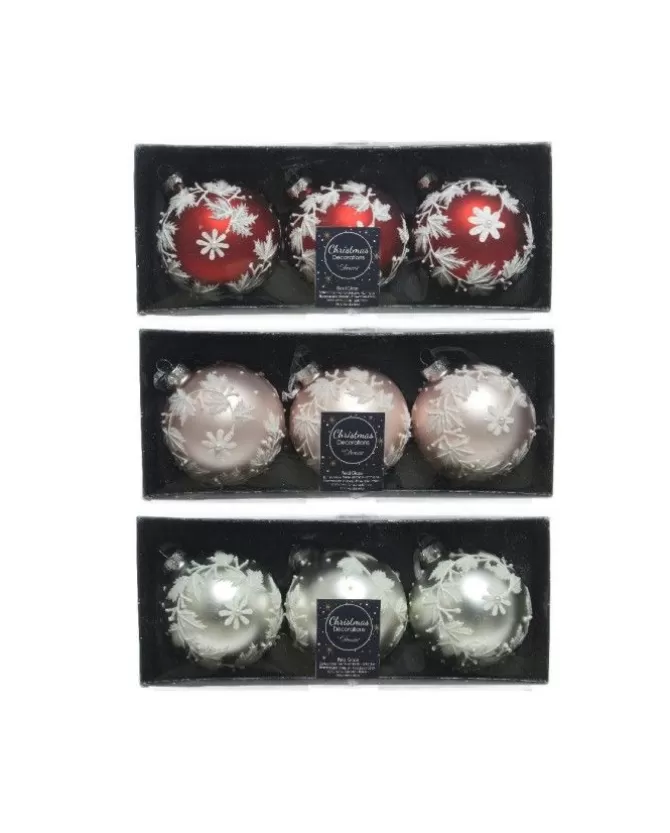 Palline Sfere Di Vetro Decorate 3Colori 80Mm 3Pz Per Albero Di Natale>KAEMING Hot