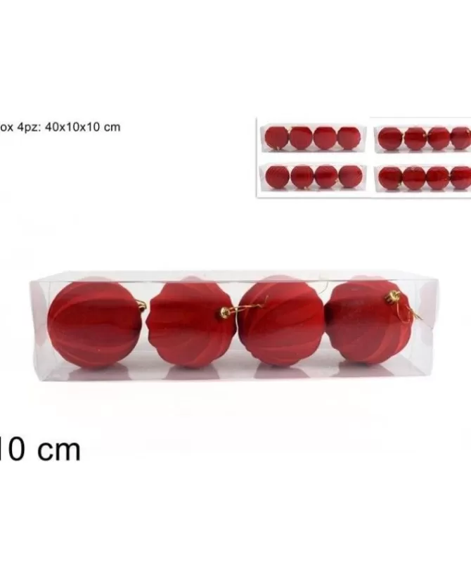 Palline Sfere Rosse O10Cm Floccate 4Pz>* Hot