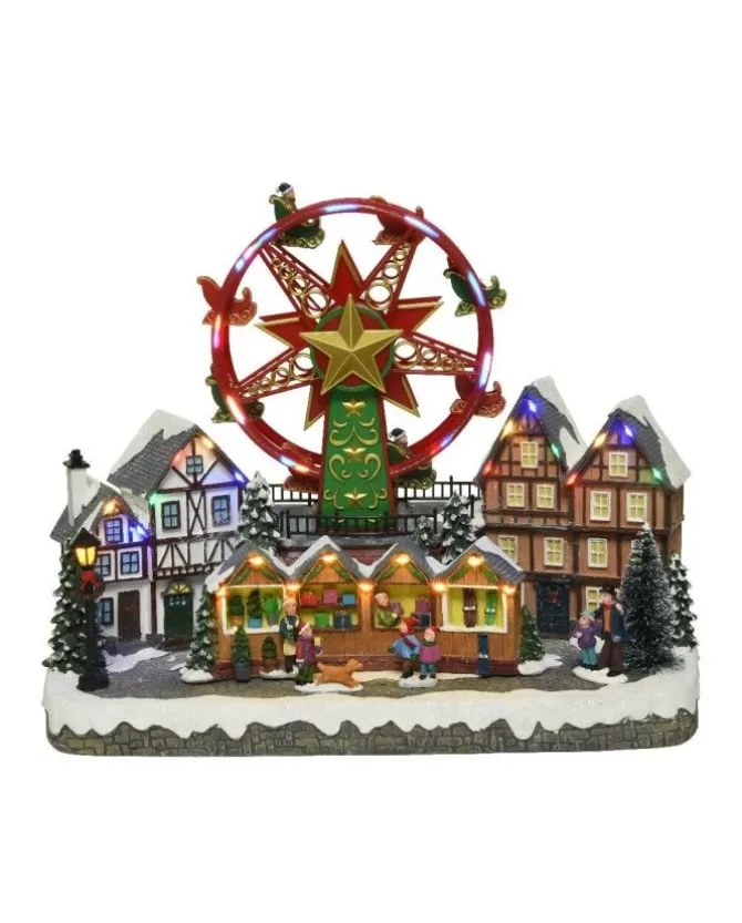 Scenario Giostrina Villaggio Con Ruota Panoramica E Mercatino Di Natale>KAEMING Shop