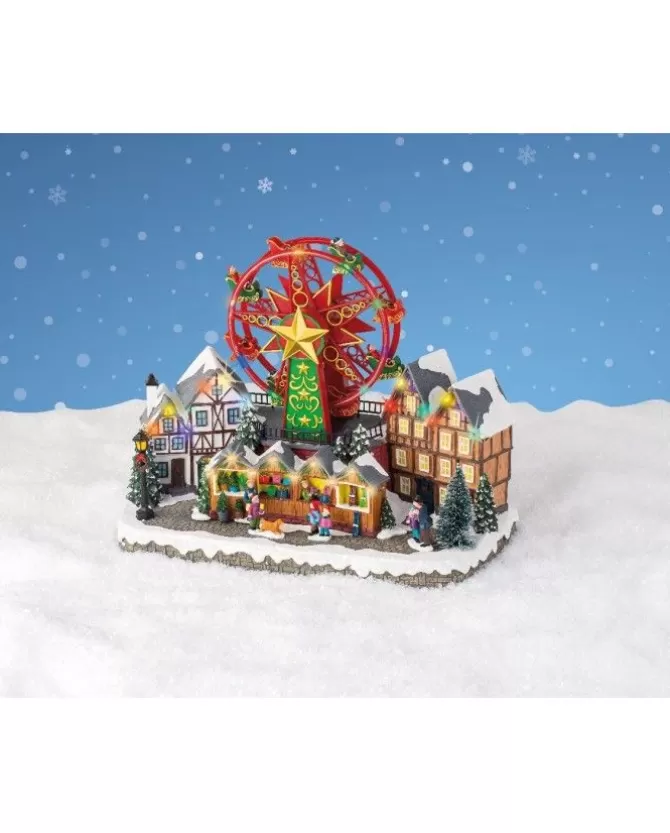 Scenario Giostrina Villaggio Con Ruota Panoramica E Mercatino Di Natale>KAEMING Shop
