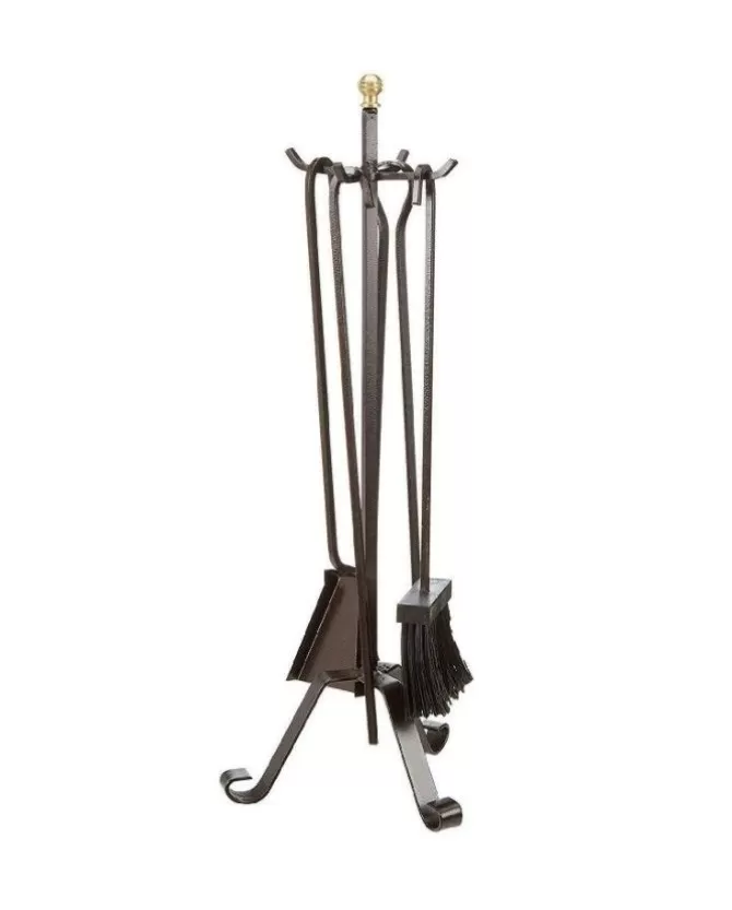 Set Di 4 Accessori Scopa Paletta Pinza Attizzatore Per Camino Con Pomello>* Best Sale