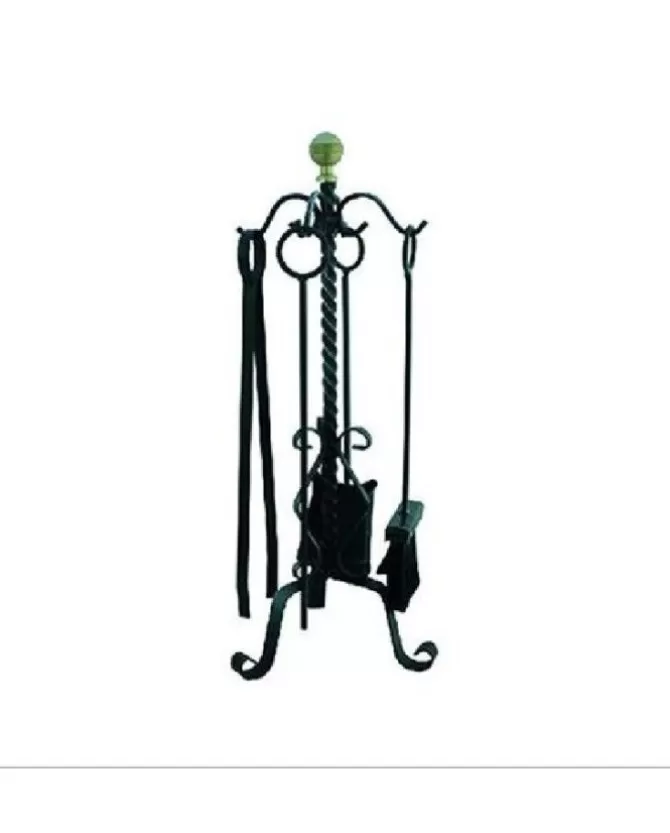 Set Di 4 Accessori Scopa Paletta Pinza Attizzatore Per Camino Con Pomello>* Best Sale