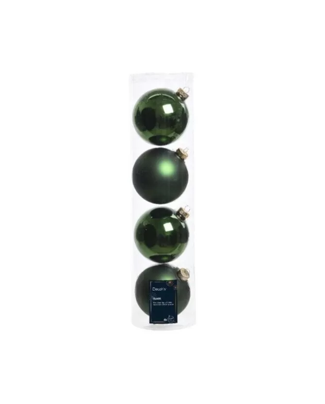 Sfere Palline Vetro Lucido,Opaco Mix D.10Cm Verde Pino>KAEMING New