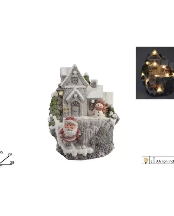 Tronco Con Casetta Con Babbo Natale E Pupazzo Con Luci 45X29X38 Cm>DUE ESSE CHRISTMAS Cheap