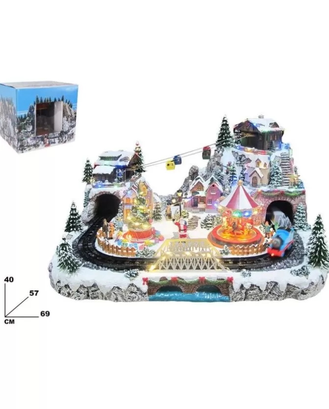 Villaggio Giostrina Di Natale Con Treno E Funivia 69X57X40 Cm>MAZZEO Cheap